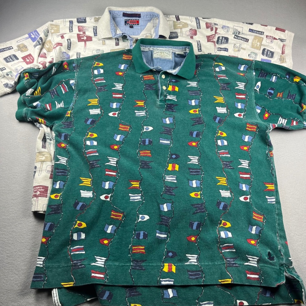 Vintage American Eagle Flag Polo & Colowear Golf all over Bundle Mens XL Preppy